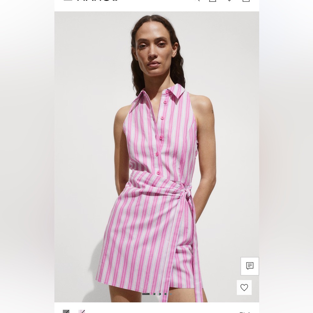 Mango Pink and White Striped Sleeveless Mini Dress